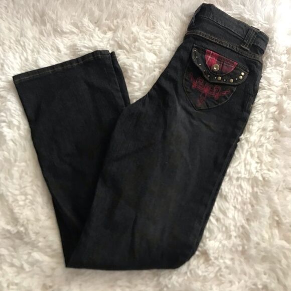 Girls black denim and plaid jeans NWT - Picture 2 of 8
